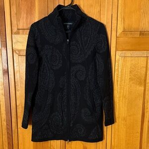 Cynthia Rowley Black Paisley Zip-up Sweater